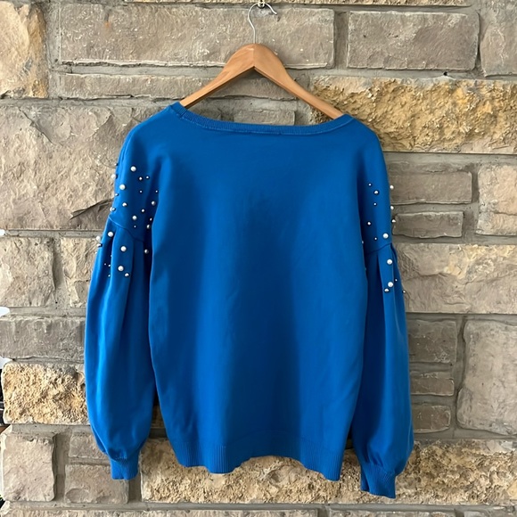 I•N•C International Concepts Pearl Embellished Pullover Sweater, Blue, Size XL - Picture 4 of 16